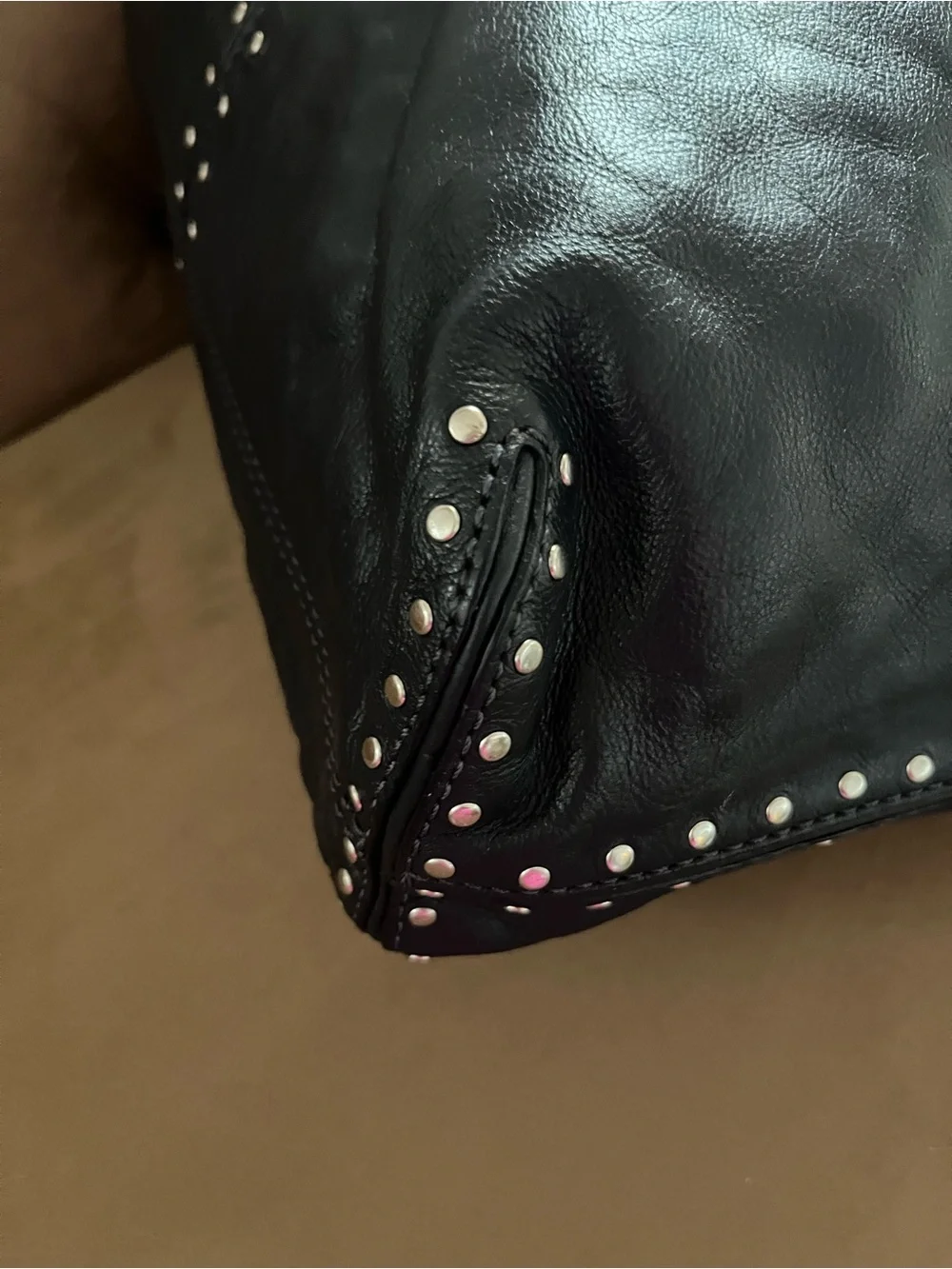 Michael Kors Navy Leather Studded Hobo Shoulder Bag with MK Charm